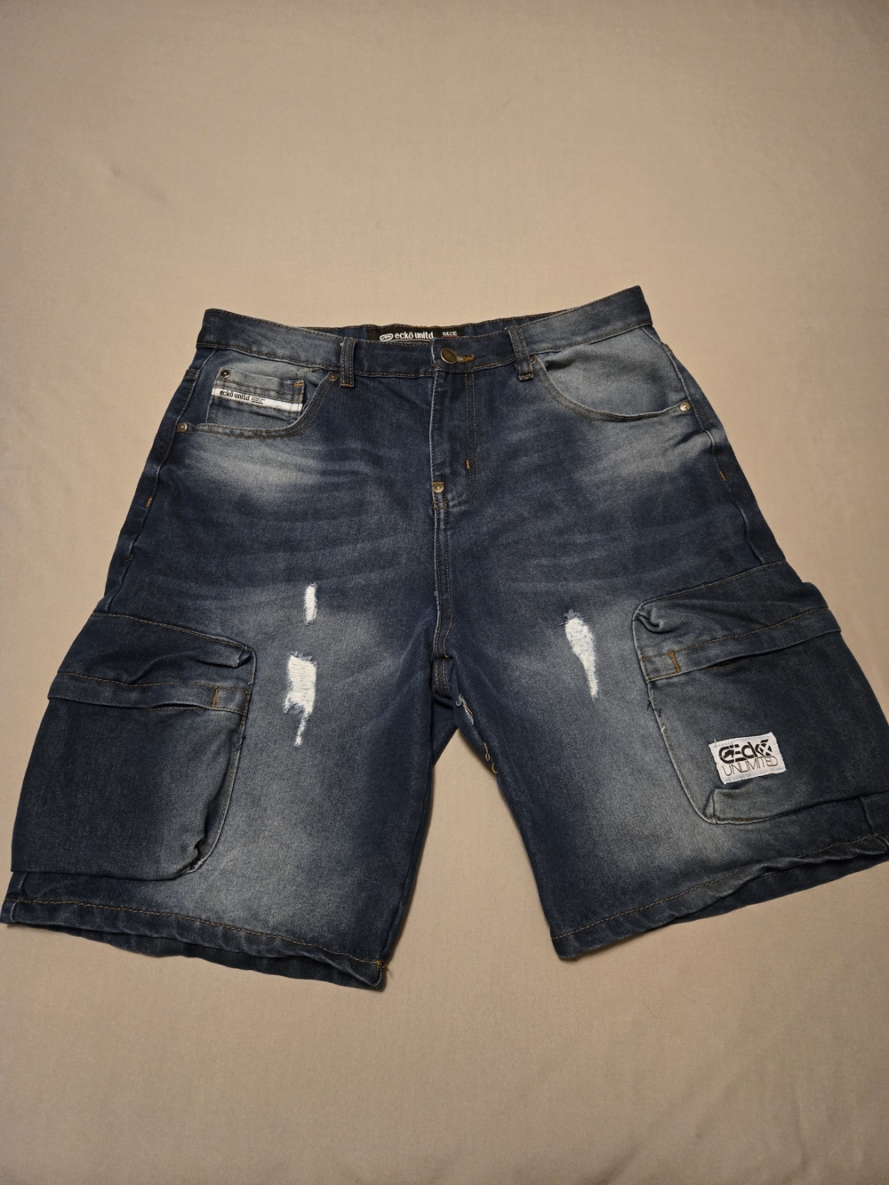Men’s Dark Blue Denim Cargo Shorts